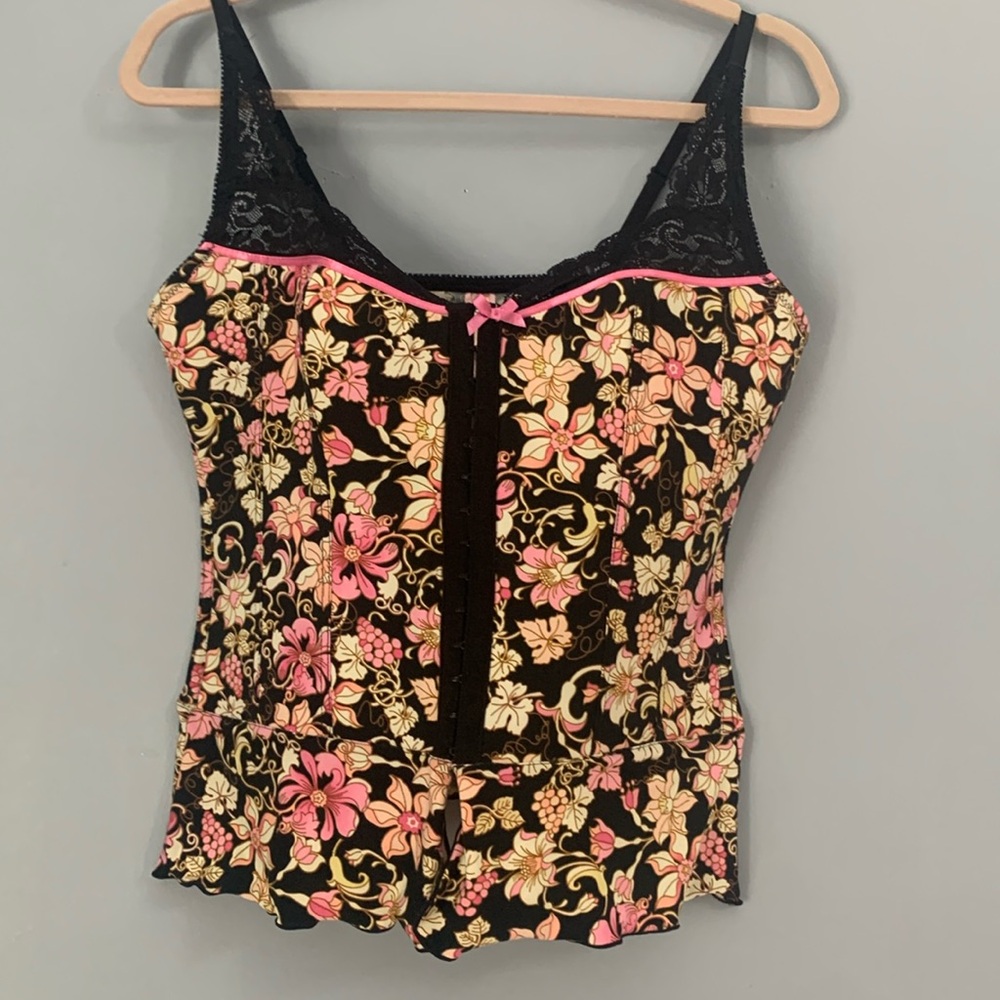 Sophie B Corset Size Large Lace Trim Hook and Eye Closure Cushioned Bodi…